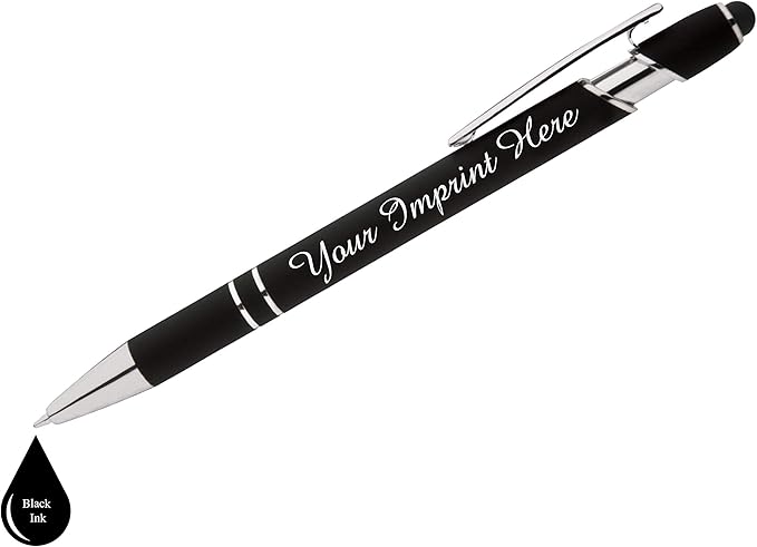 Up to 500 Pcs Custom Pens Bulk | Rainbow of Colors | Soft-Touch Metal Black Ink Personalized with Name or Message (Black, 150 pcs)