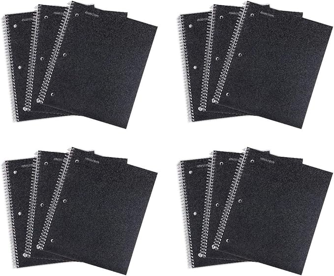 Mintra Office Durable Spiral Notebooks, 1 Subject, (Black, College Ruled 12pk), 100 Sheets, Poly Pocket, Moisture Resistant Cover, School, Office, Business, Professional