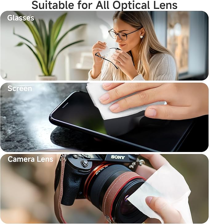 Anti Fog Lens Wipes for Eyeglasses, [150 Pre-Moistened Individually Wrapped Wipes] [Non-Scratching & Non-Streaking] Cleaner Wipes for Glasses, Sunglass, Phone Screen Camera Lens, Goggles