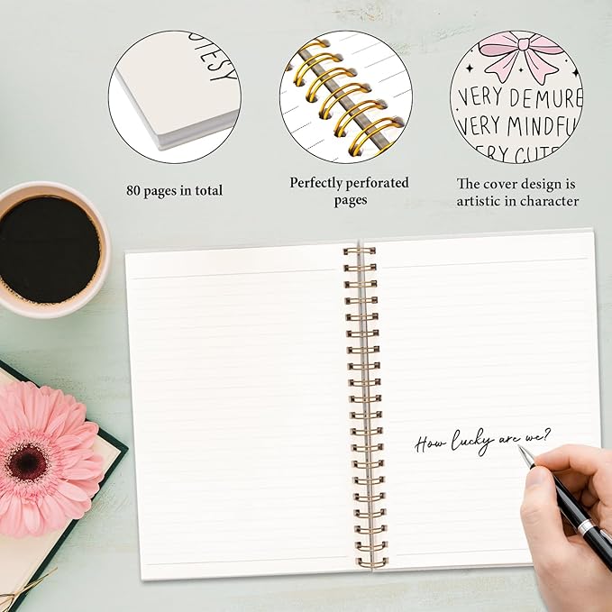 JXREQ Trendy Pink Bow Notebook, Coquette Girly Bow Journal Notebook, Very Demure Mindful Cutesy Journal for Women, Coquette Office Supplies, Preppy Girly Spiral Notebooks 5.5x8.3