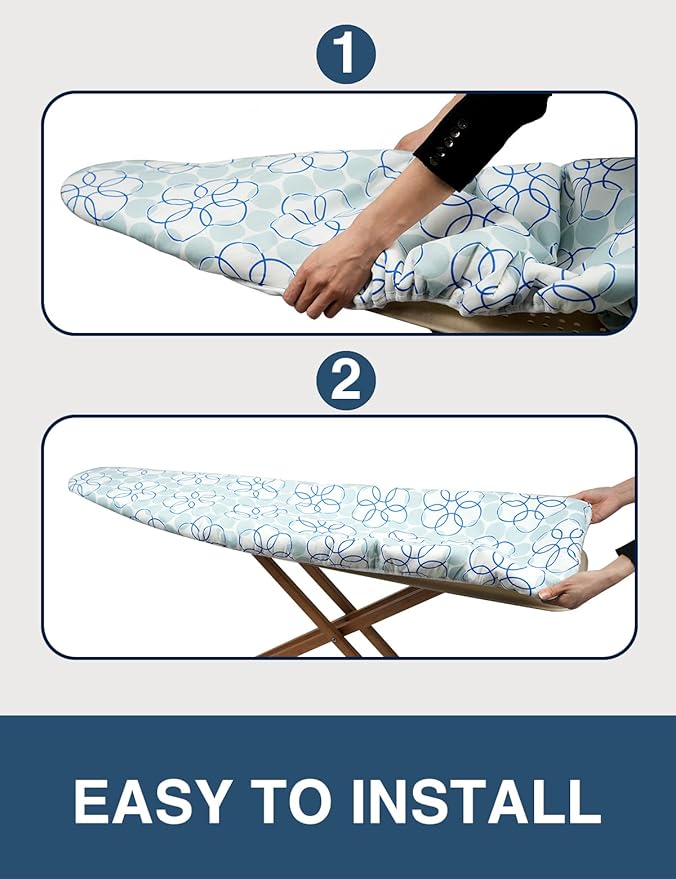 Ironing Board Cover and Pad, Resist Scorching and Staining, 15x54 Reflective Silicone Ironing Board Cover with Thick Padding Extra Thick with Elastic Edges 4 Fasteners