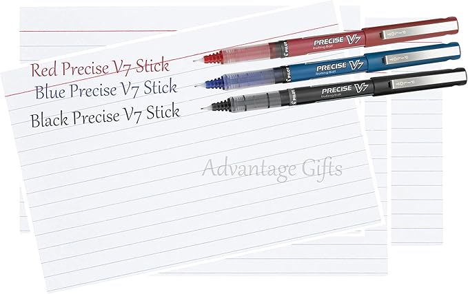 Precise V7 Stick Rolling Ball Pens, Fine Point (.7mm), Assorted Colors Black/Blue Ink, 6-pk; Bundle with Plastic Reusable Pouch