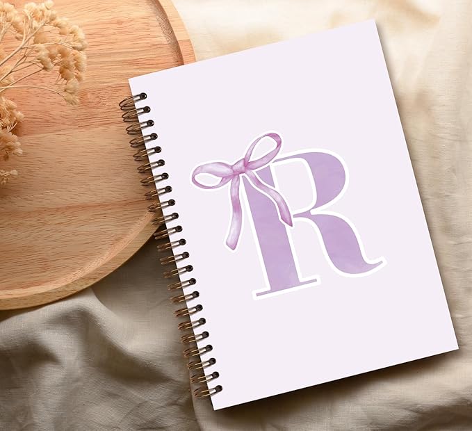 foedor Coquette Trendy Preppy Purple Bow Spiral Notebook,Initial R Journal Personalized Teen Girl Gifts,Monogrammed Gifts for Women Teen Girl,College Ruled Hardcover Spiral Notebook(purple)