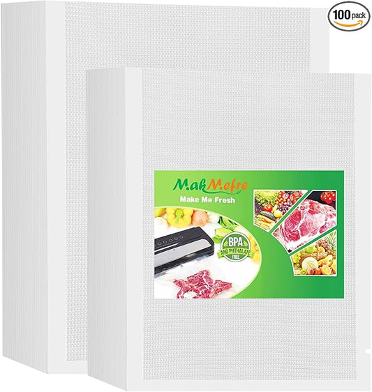 MakMeFre 100 Count Vacuum Sealer Bags 50 of Each Size 50 Pint 6"X10"and 50 Quart 8"X12"BPA Free Sous Vide Seal a Meal Commercial Grade Vaccume Seal Pre-Cut Combo Pack Bag