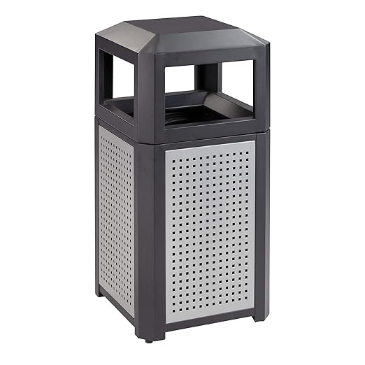 Safco Evos Steel Trash Can, 15 Gallons, Indoor and Outdoor Use, Commercial Garbage Can with Plastic Liner