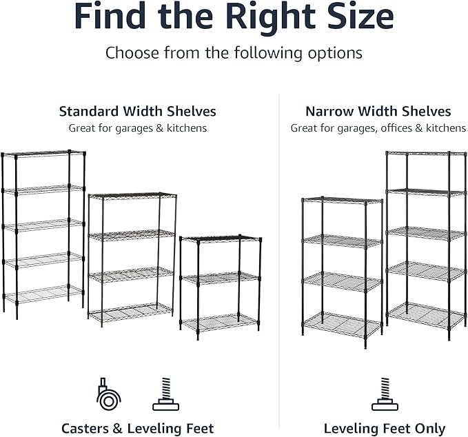 Amazon Basics 4-Shelf Adjustable Heavy Duty Steel Wire Rack Storage Shelving Organizer for Kitchen, Garage, 36" L x 14" W x 54" H, Black