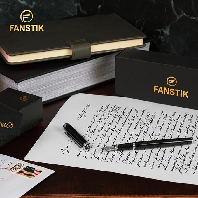 Black & Silver Luxury fountain pen (Made In USA) fancy gift set for women, Chrome Finish, Professional executive pen gift set for men (Lux fountain Black-Silver)