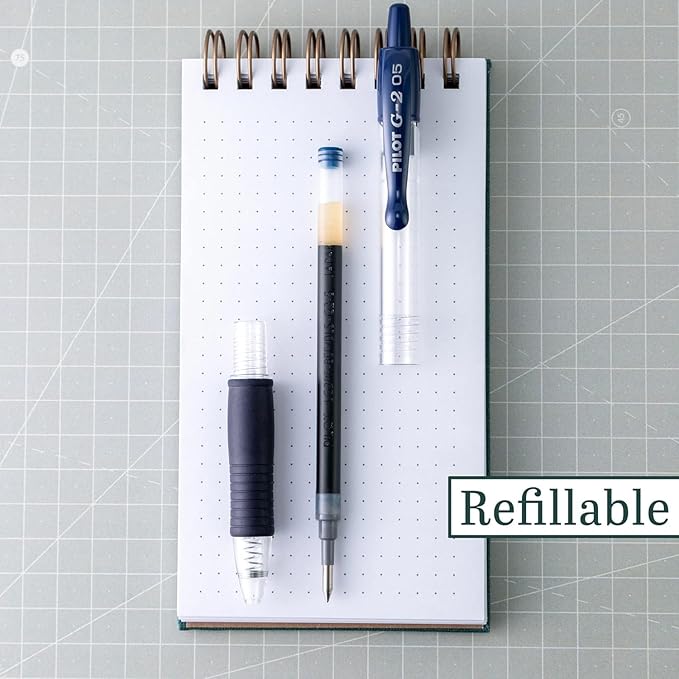 G2 Retractable Premium Gel Ink Roller Ball Pens Extra Fine Point (.5mm) Black/Blue Ink 12 pack; Refillable & Premium Comfort Grip Bundle with Plastic Reusable Pouch