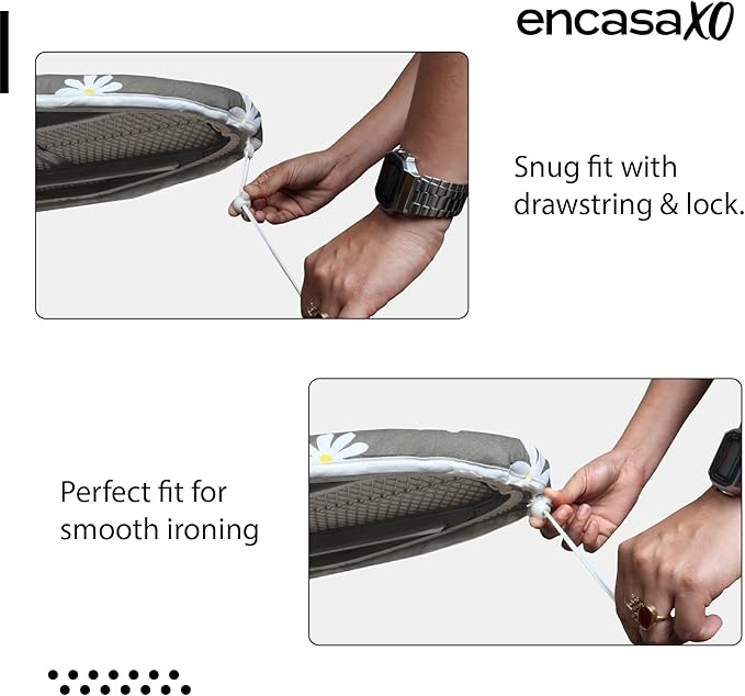 Encasa XO Ironing Board Cover and Pad 49"x18" - Thick 3mm Felt Padding, Drawstring Tightening & Lock, Easy Fit, Scorch & Stain Resistant, Fits Wide Ironing Board - Zig Zag Peri