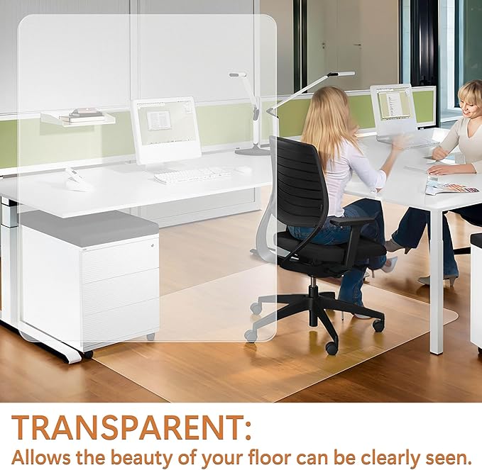 Office Chair Mat for Hardwood Floor- 35" x 35" Clear Desk Computer Chair Mat for Hard Wood/Tile Floors, Easy Glide Plastic Mat for Under Office Chairs on Hardwood for Work & Home
