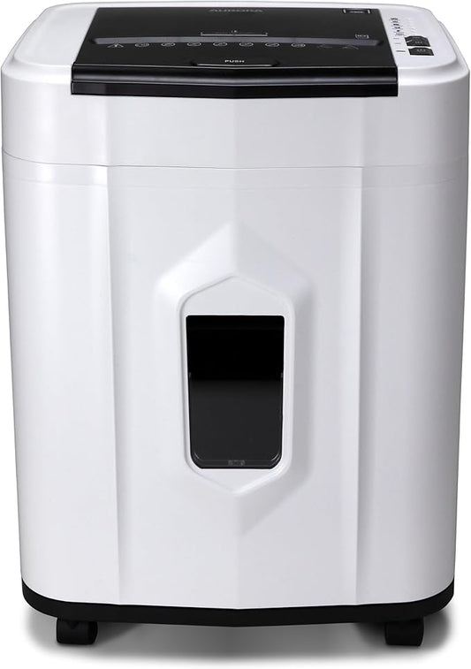 Aurora Professional Grade 120-Sheet Auto Feed Micro-Cut Paper and Credit Card Shredder with 5 Gallon Pullout Basket / 30 Minutes/Security Level P-4 (White/Black)
