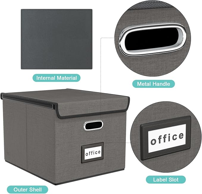 Huolewa Portable File Organizer Box with Lid, Stylish Filing Box Organizer Cabinet For Hanging File Folders, Universal Hanging Filing & Storage Boxes with Plastic Slides for Office/Decor/Home