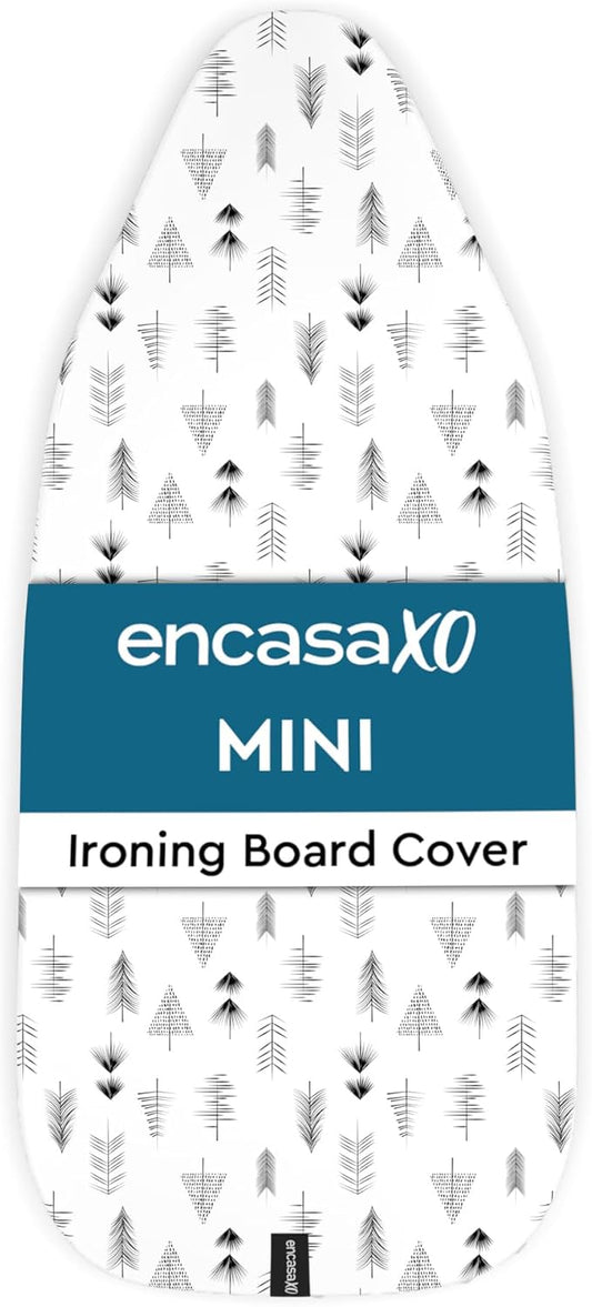 Encasa XO Ironing Board Cover and Pad 28"x12" - Thick 3mm Felt Padding, Drawstring Tightening & Lock, Easy Fit, Scorch & Stain Resistant, Fits Mini Ironing Board - White Tiles