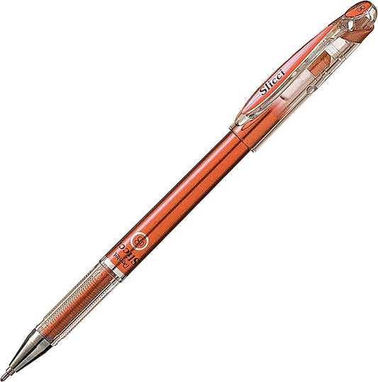 Pentel Arts Slicci Metallic 0.8 mm Needle Tip Gel Pen, Metallic Bronze Ink, Box of 12 (BG208-ME)