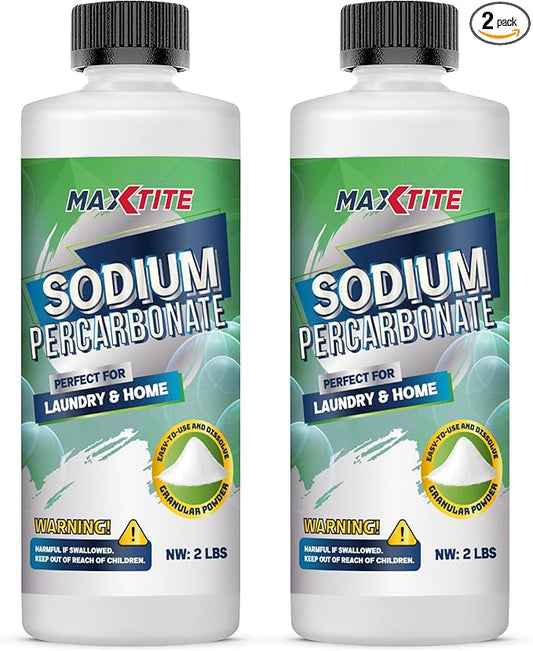 MAXTITE Sodium Percarbonate (4 lbs total - 2 pack of 2 lbs bottles) - 100% Pure - Solid Hydrogen Peroxide/Oxygenated Bleach - Multi-Use Cleaner for Home & Laundry, Resealable Child Resistant Cap