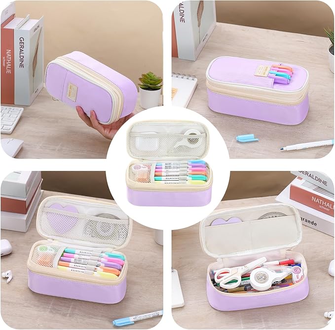 Pencil Case for Girls Kids Teens Adults Big Pencil Bag with Zipper Big Pen Pouch Large Stationery Pen Case Organizer for School Purple