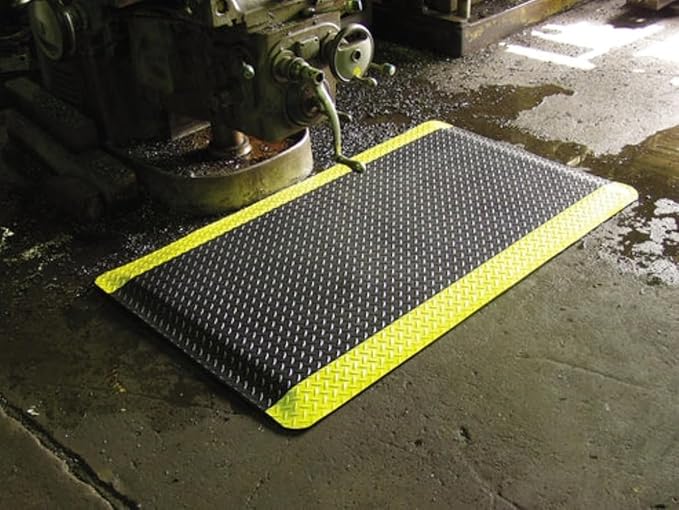 Rhino Mats, American Classic Diamond Anti-Fatigue Mats, Industrial Ergonomic Comfort Standing Mat for Work, Home, Garage, Office, Kitchen or Anywhere (Black/Yellow 1" Thick, 4 FT. x 5 FT.)