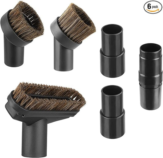 6 Pack For Shark Vacuum Attachments, Soft Horsehair Vacuum Brush Attachment with Vacuum Hose Adapter, 1 1/4 Vacuum Attachments for Multiple Household Vacuum Cleaners