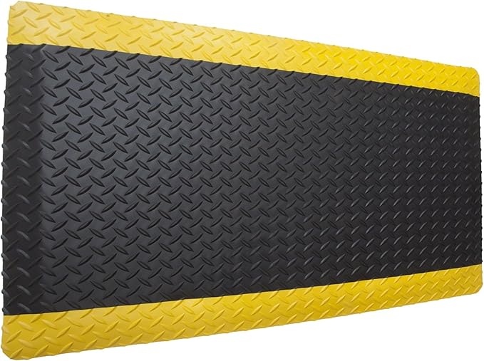 Rhino Mats, American Classic Diamond Anti-Fatigue Mats, Industrial Ergonomic Comfort Standing Mat for Work, Home, Garage, Office, Kitchen or Anywhere (Black/Yellow 9/16" Thick, 3 FT. x 23 FT.)