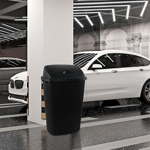 13 Gallon 4-Pack Garbage Cans with Swing Top Lid, Plastic Tall Kitchen Trash Cans, Black