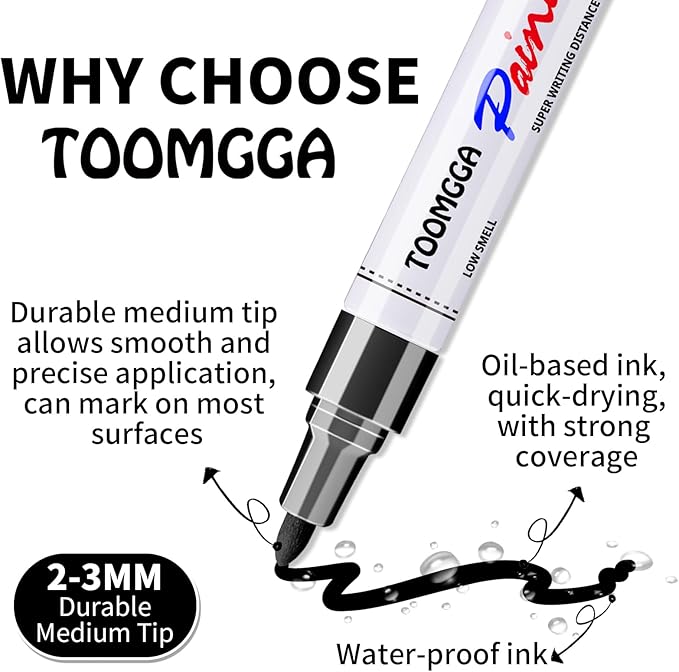 White and Black Permanent Markers Paint Pens-2 Pack Oil Based Paint Markers, Medium Tip, Quick Drying Pens for Wood, Metal, Rock Painting, Mugs, Canvas, Clothes, Plastic Marking