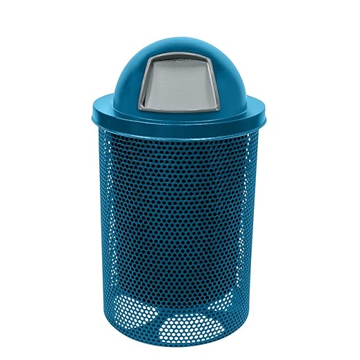 COATEDOUTDOORFURNITURE RDT-P-LBL Heavy Duty Round Trash Receptacle with Dome Top, Liner Included, 32 Gallon, Light Blue, Made in America