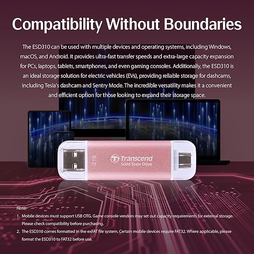 Transcend 2TB External SSD, Up to 1,050MB/s, USB 3.2 Gen 2 Portable SSD, 2-in-1 Type C &Type A, USB Hard Drive for Steam Deck, ROG Ally, MSI Claw, Windows&Mac, iPhone&iPad, Android, PS5&Xbox, Smart TV