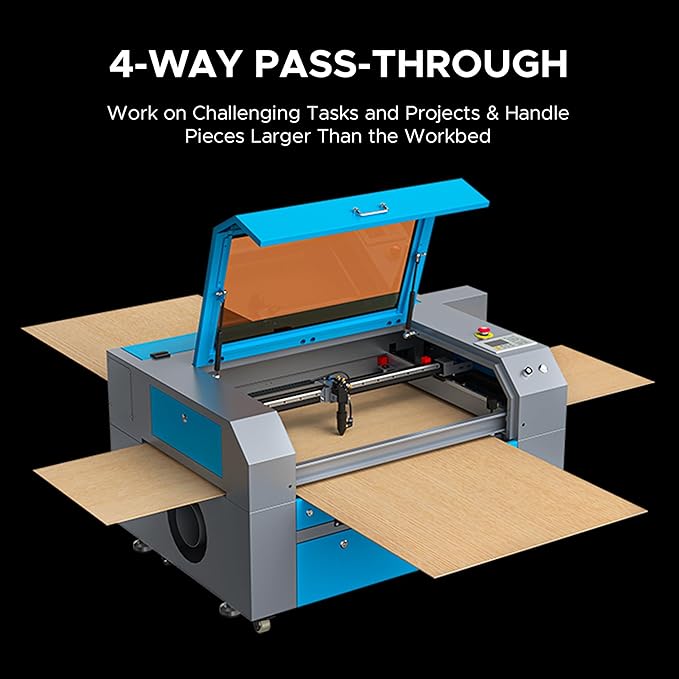 OMTech 90W CO2 Laser Engraver with Water Chiller & LightBurn, 28"x20" Cutting & Engraving Machine with Air Assist, 4-Way Pass, Caster Wheels, RDWorks, for Wood, Glass, Acrylic & More