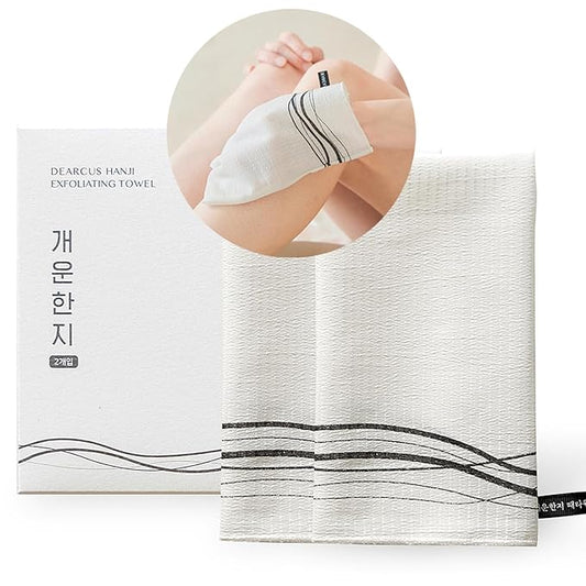 DEARCUS Korean Exfoliating Washcloth Towel 2Pcs, Hanji Bath Washcloths Mitt Scrub Body Washcloth Glove, Skin Irritation Free Korean Mulberry Bark, Reusable Soft and Gentle Scrubbing