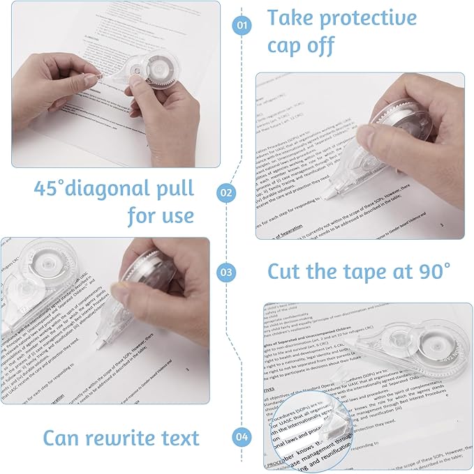 50 Pcs Correction Tape, 39.4 Ft White Wrong Out Tear-Resistant Bulk, Instant Corrections Easy To Use Applicator for School, Office, Note Taking, Journal (Tape Width 0.2 in, Clear)
