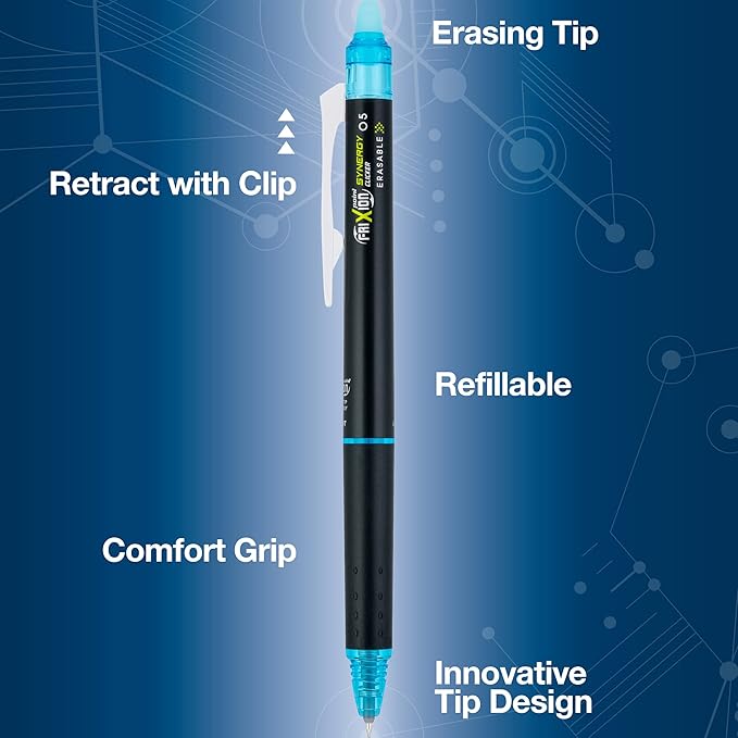 PILOT FriXion Synergy Clicker Erasable, Refillable & Retractable Gel Ink Pens, Extra Fine Point, Assorted Ink Colors, 5-Pack (18244)