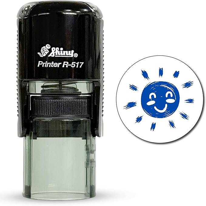 Shiny Sun Teacher Stamp, Round Self Inking Stamp for Classroom, Blue Ink