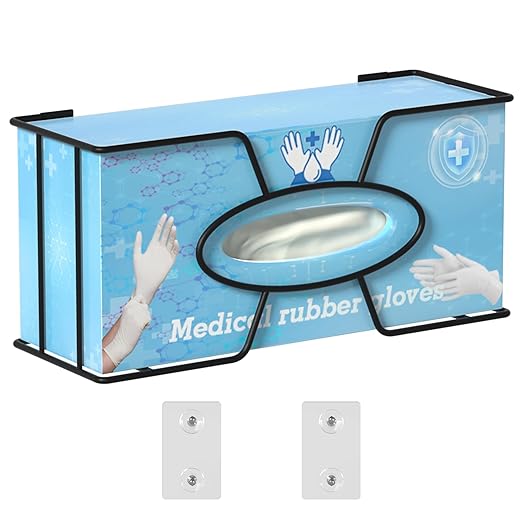 Glove Box Holder for Wall Mount, Disposable Glove Dispenser, Metal Box Organizer for Rubber Latex Gloves Facial Tissue