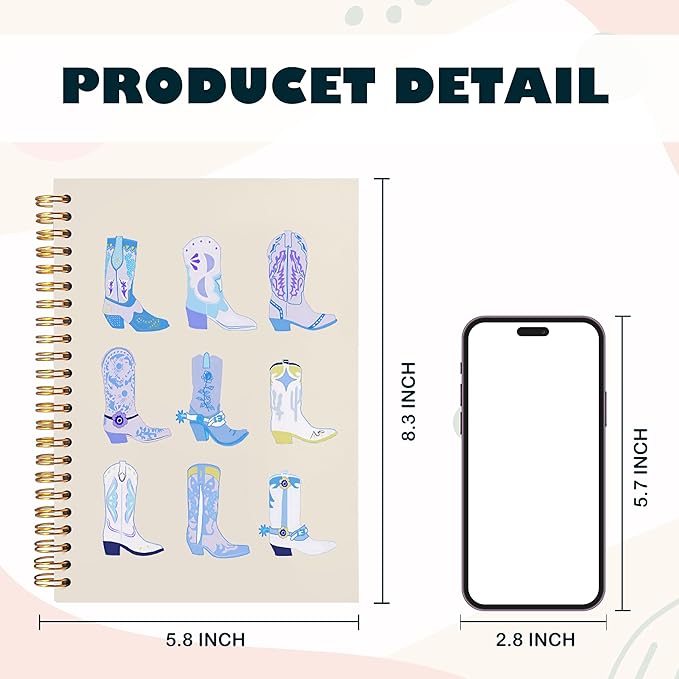 BearCake Blue Cowgirl Boot Notebook, Cowgirl Stuff, Cowgirl Gifts, Western Office Supplies, Western Stuff for Women, Boho Western Notebook Journal 5.5x8.3