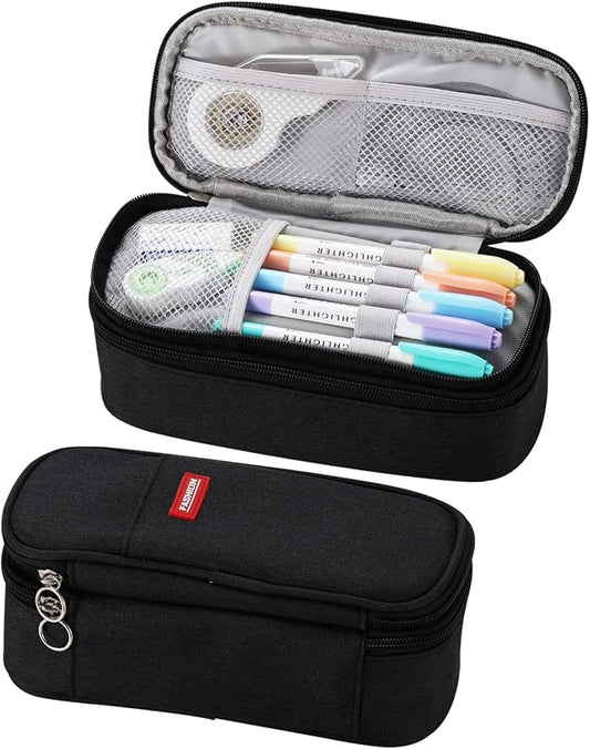 Dugio Big Pencil Case for Boys Organizer Pencil Bag with Zipper Pencil Pouch for School Teens Kids Aesthetic Large Pencil Pouch Black