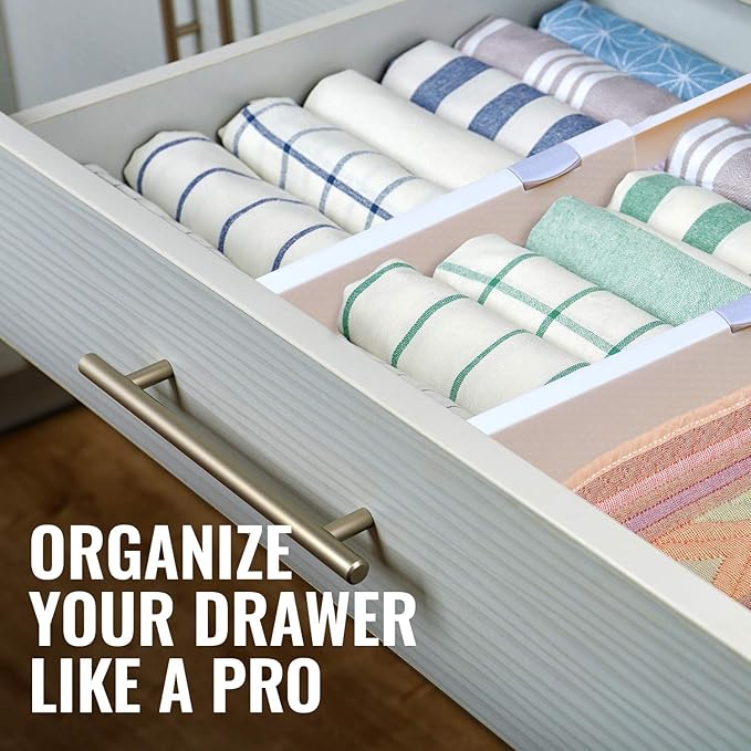 RAPTUROUS Adjustable Drawer Dividers, 2.5" Tall, Expandable 13-22", 3-Pack, Non-Slip for Dresser, Closet, Kitchen, Nursery, and Office (White)