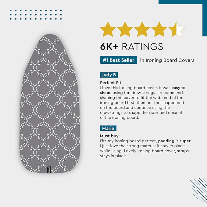 Encasa XO Ironing Board Cover and Pad 42"x14" - Thick 3mm Felt Padding, Drawstring Tightening & Lock, Easy Fit, Scorch & Stain Resistant, Fits Medium Ironing Board - Daisy Blue