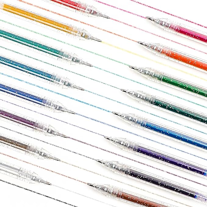 Grabie Glitter Gel Pens 18 Colors, Metallic Vibrant Sparkle Gel Pens for Coloring, Retractable Sparkle Glitter Pens for Adults,Colored Gel Pens for Adult Coloring Books and Drawing