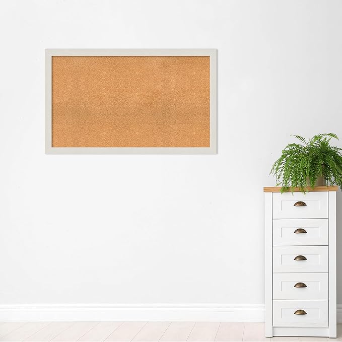 Amanti Art Natural Cork Board for Wall, 31x51 Vision Board with White Frame, Oversize Corkboard Office Decor for Home Organization, Country Rustic Corkboard Pinboard to Display Items for Home