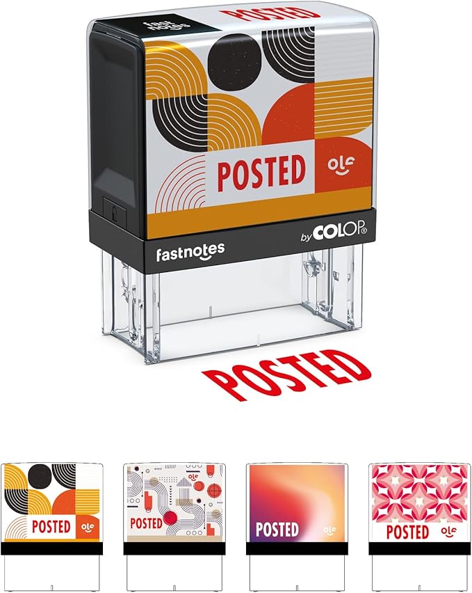 Fastnotes Posted Self-Inking Rubber Stamp by COLOP - Great for Office Documents, Notary, Warehouse, Accounting Paperwork, Business, and Legal Documentation - Red Ink (Posted- Red)