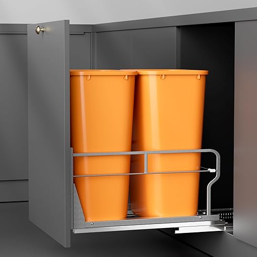 YJHome Pull Out Trash Can Under Cabinet with Soft-Close Slides, Garbage Can Not Included, Cabinet Trash Can Pull Out Kit with Door Mounting Kit, Requires Minimum Cabinets Opening 17" W X 24" D