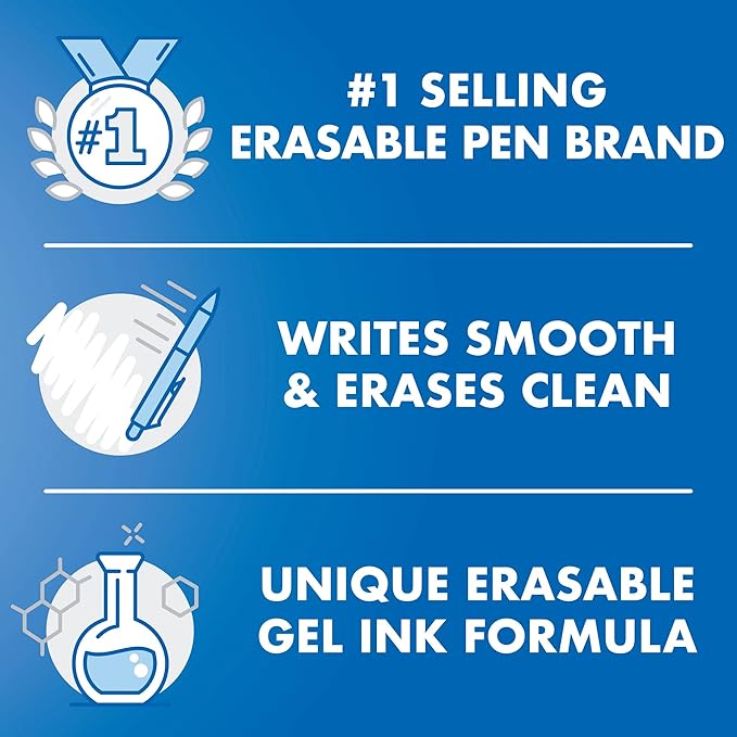 Pilot, FriXion Synergy Clicker Erasable, Refillable, Retractable Gel Ink Pens, Extra Fine Point 0.5 mm, Pack of 3, Black, Blue & Red