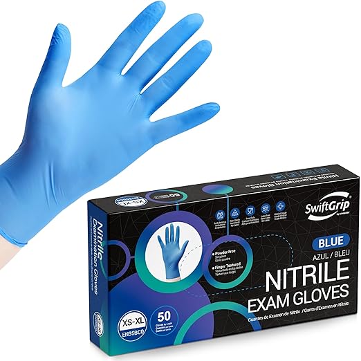 Disposable Nitrile Exam Gloves, Blue, Nitrile Gloves Disposable Latex Free, Medical Gloves, Cleaning Gloves, Food-Safe Rubber Gloves, Powder Free, Non-Sterile, 50-ct Box (XL)
