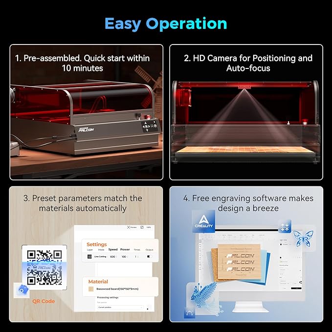 Creality Laser Engraver Faclon2 Pro S 40W Desktop Diode Laser Cutter and Engraver Machine with Enclosure,Smart Camera,Air Assist,Engraving Machine for Wood Acrylic Leather Stone Metal