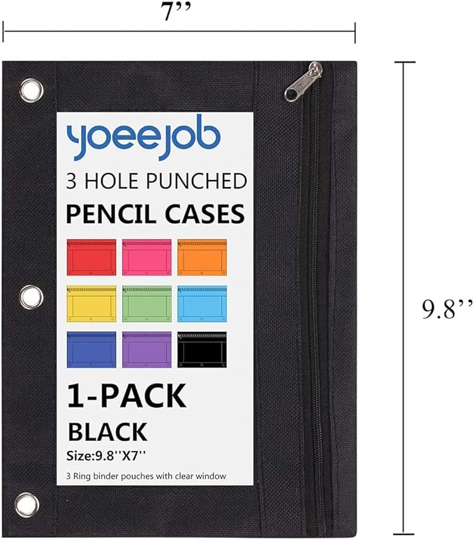 24 Packs 3 Ring Binder Pen Pencil Case Pouch Bulk Set Stationery Bag for School Class Office Black