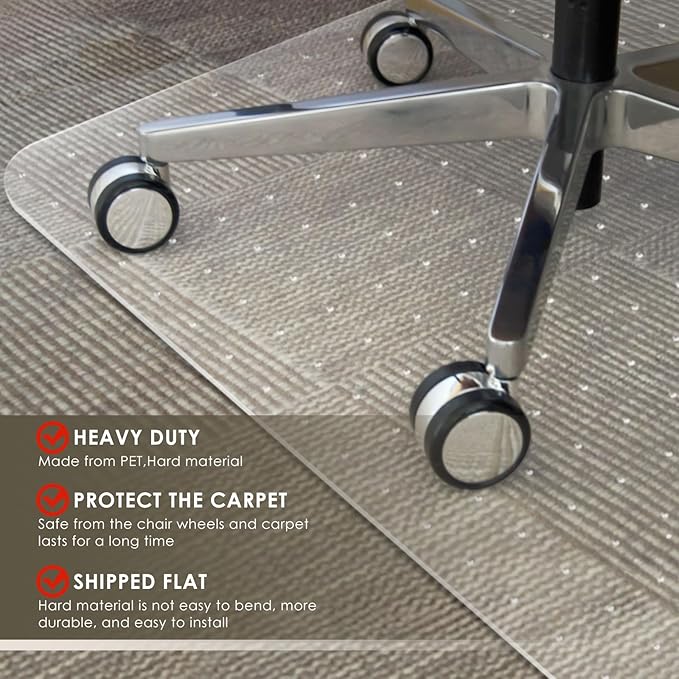 Azadx Heavy Duty Office Chair Mat for Carpet 32" x 55" Hard Material Chair Mat for Carpeted Floor Non-Slip Carpet Protector for Office Easy Glide Desk Floor Mat for Office Chair on Carpets 2 Pack