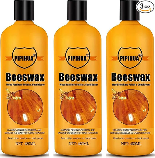 PIPIHUA Beeswax Polish and Conditioner for Wood Furniture - Waterproof & Restorer Wood Wax, Multipurpose Beeswax Furniture Polish and Cleaner for All Types and Colours 16.23 Fl Oz, 3 Pack