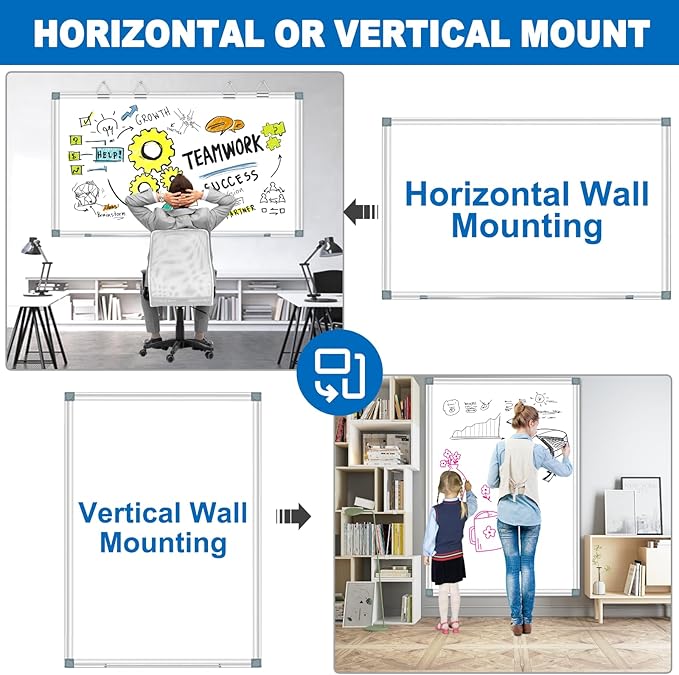 White Board Dry Erase Whiteboard for Wall 72" x 48" Aluminum Presentation Magnetic Whiteboards with 4 Hooks, 12 Magnets, 3 Markers & 1 Eraser