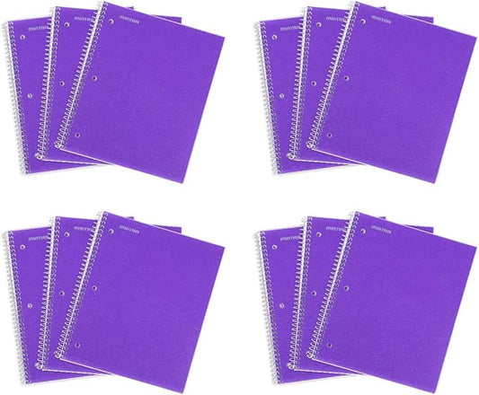 Mintra Office Durable Spiral Notebooks, 1 Subject, (Purple, Wide Ruled 12pk), 100 Sheets, Poly Pocket, Moisture Resistant Cover, School, Office, Business, Professional