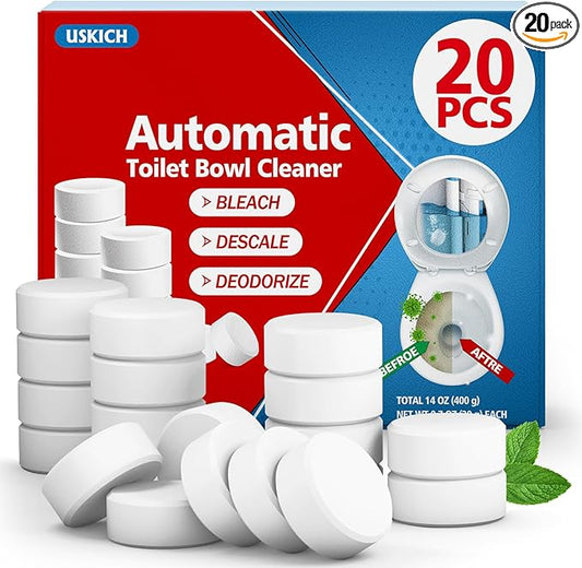 USKICH 20 Pack Toilet Bowl Cleaner Tablets,White Automatic Toilet Tank Cleaners, Long-Lasting Household Toilet Cleaners,Toilet flush Cleaning & Deodorizer